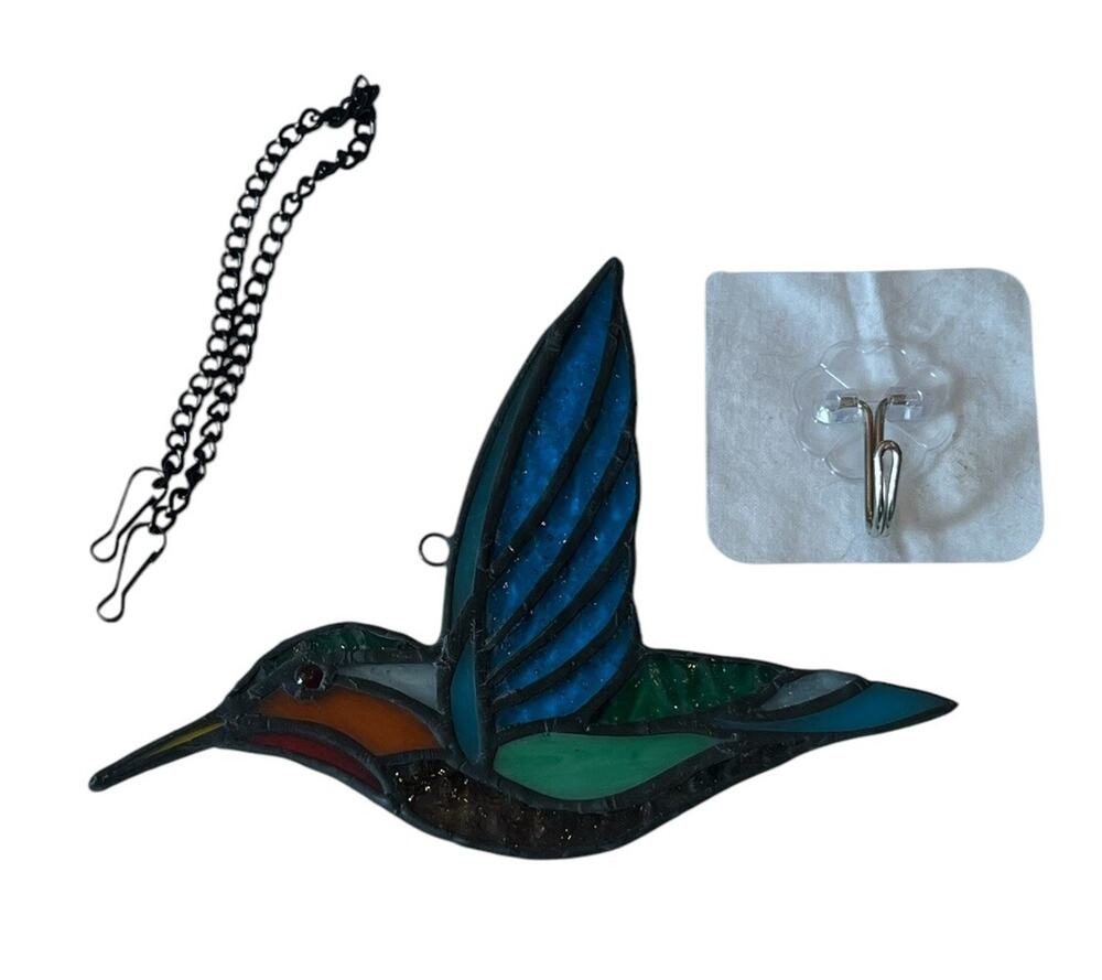 Stained Glass Hummingbird Hanging Sun Catcher 5.5” W/ Chain Acrylic